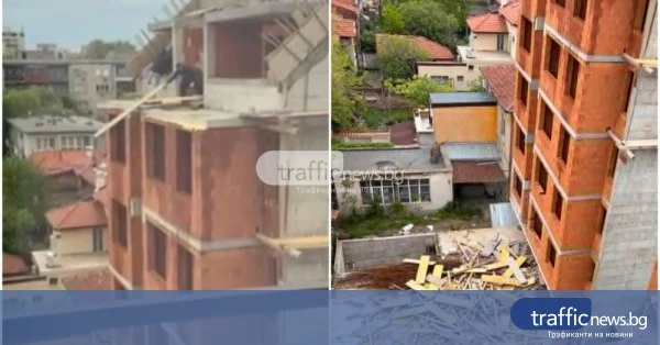 Хвърлят дървен материал от 6-ия етаж на строеж в центъра на Пловдив